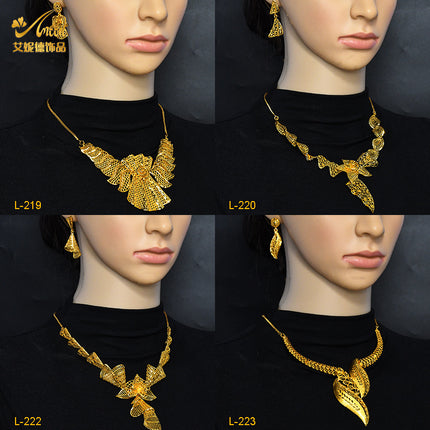 Middle East Bride Gold Scale Flower Necklace Women's Earring Set Wedding Set Chain Copper Gold Plated Gold Shop Window Gold Same