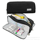 Oxford cloth double-open pencil case [black]