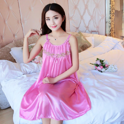 Ice Silk Nightgown Summer Women's Thin Loose Soft and Comfortable chubby girl Nightgown plus size Dress Home Clothes