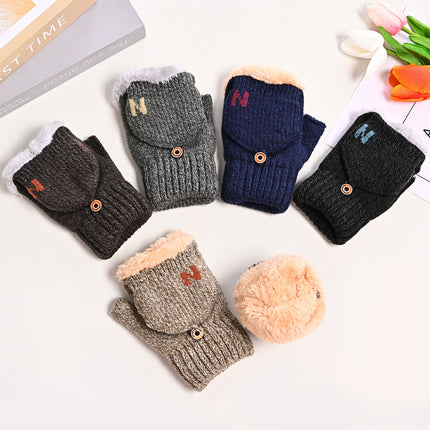 Warm fleece-lined Cotton Gloves Riding Cold-proof Winter Gloves Windproof Flip Wool Thickened Korean Knitted Men's Bag Cover