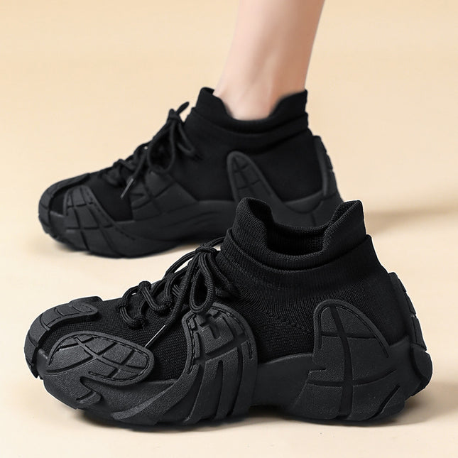 Women's Shoes Spring New Trendy Fashion Retro Sneakers Fly-Knit Versatile Casual Shoes Thick-Soled Large Size Women's Shoes