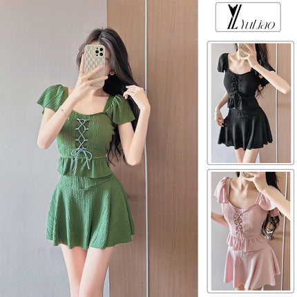 Women's Swimsuit 2025 New Pure Desire High Waist Slim Solid Color Separates Skirt Swimsuit Hot Spring Beach Swimsuit Wholesale