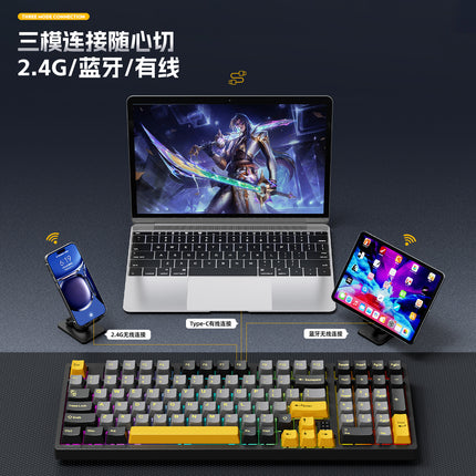 Cracked K98 Customized Mechanical Keyboard E-Sports Office Game Hot-Swappable Rgb Wireless Bluetooth Three-Mode Keyboard