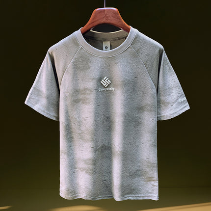 Tie-dye Printed Embroidered Short-sleeved T-shirt Men's Summer Thin Loose Half-sleeved Top Texture Towel Knitted T-shirt