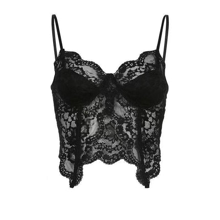 Pure Lusty Sexy Hot Girl Lace Bra and Intimates with Unique Design Suspenders and Chic Slit Navel-Baring Beautiful Back Top