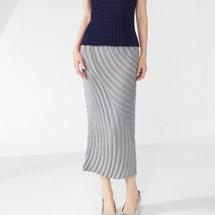 Miyake Year Ring Pleated Skirt Slim Fit Hip Wrap Mid-Length High-End Elastic Waist Elegant Versatile One-Piece Skirt