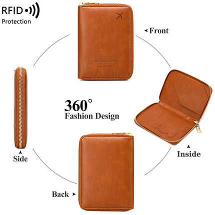 Cross-Border 2026 New Rfid Anti-Magnetic Passport Holder Zipper Short Travel Passport Bag Multifunctional Document Storage Bag