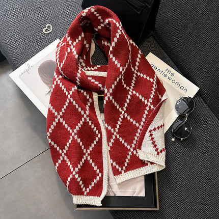 Scarf Women's Winter 2024 New Cashmere Knitted Thickened Scarf Ankora Red White Warm Student Wholesale