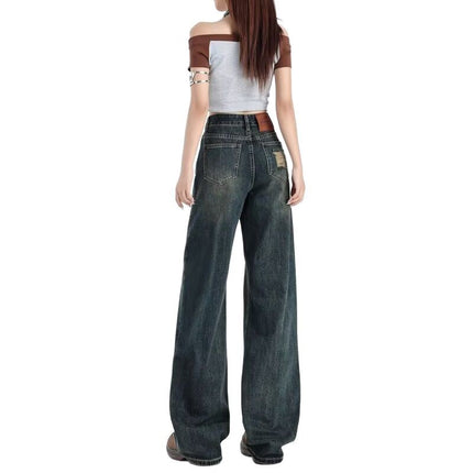 light blue High Waist Wide Leg Jeans Women's 2025 Spring New Slimming All-match Small Straight Pants