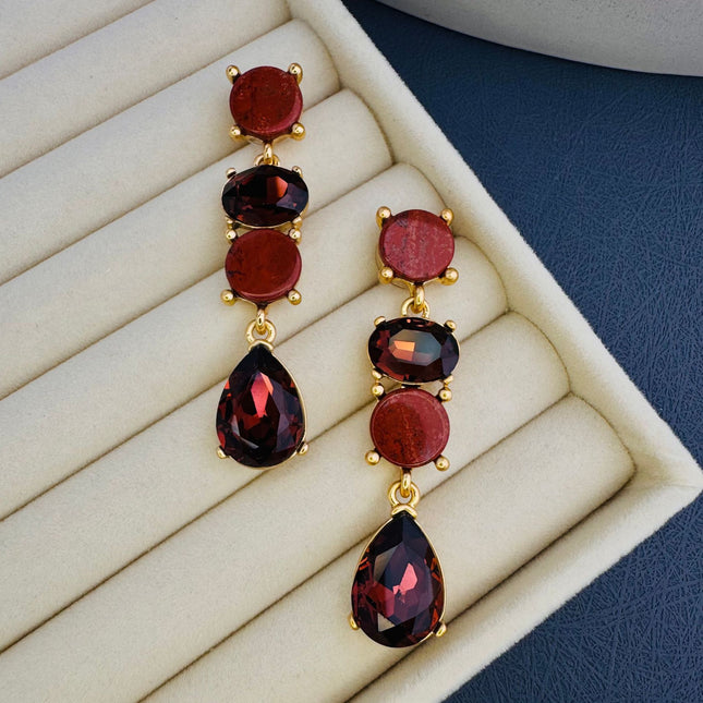 Oscar European and American Medieval Cross-Border Live Broadcast Long Natural Stone Crystal Earrings Elegant Accessible Luxury High-End Earrings