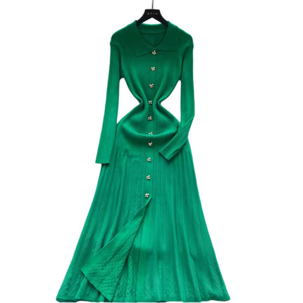 Cross-Border Fast Selling Elegant Slim-Fit Polo Collar Women's Dress 2026 New Style Knitted Long Dress