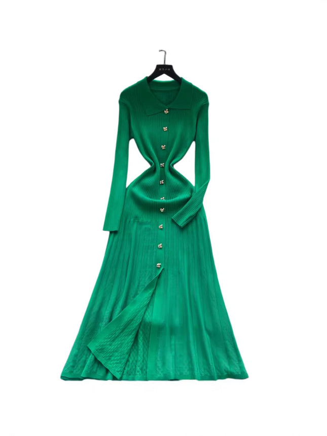 Cross-Border Fast Selling Elegant Slim-Fit Polo Collar Women's Dress 2026 New Style Knitted Long Dress