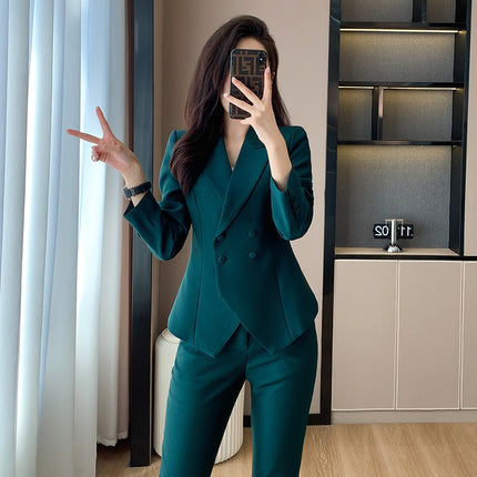 Green Suit Jacket Women's 2023 New High-end Dress Work Clothes Elegant Autumn and Winter Goddess Fan Professional suit