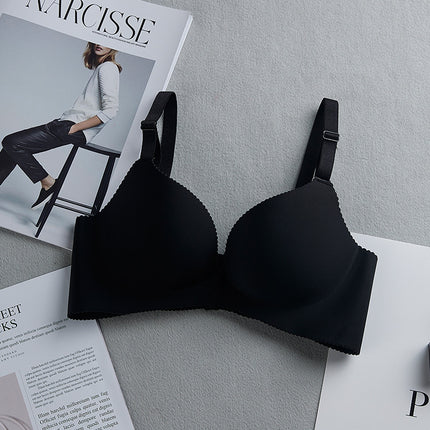 One-piece seamless non-steel ring smooth solid color bra summer thin thick gathered bra underwear women's factory direct sales