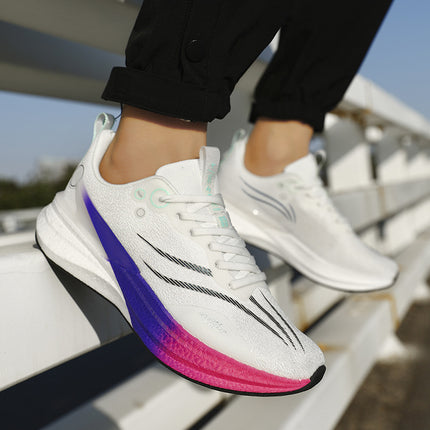 Running Shoes, Sports Shoes, Racing Shock-Absorbing Ultra-Light Running Shoes for Male Teenagers and Students, Carbon Plate Racing Breathable Fly-Woven Mesh