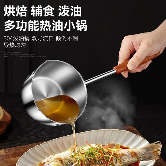 Food-Grade Kitchen Multifunctional Oil Splashing Hot Oil Small Pot Stainless Steel Genuine Oil Frying Pan Oil Pouring Oil Special for Home Use