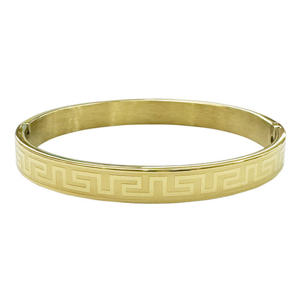 Fashionable Stainless Steel Buckle Bracelets for Men and Women, Great Wall Pattern, Multiple Sizes, Ready-Made Wholesale Accessories