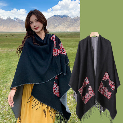 Xinjiang Xizang Travel Photo Split Pocket Ethnic Scarf Women's Dual-use Warm Outer Cape Cape Shawl