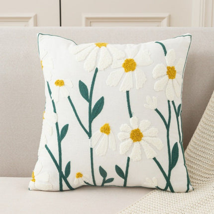 Nordic Towel Embroidered Embroidered Embroidered Pillow Living Room Cream Sofa Cushion Flower Model Room Bay Window Cushion Cover