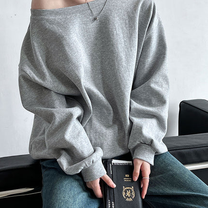 Luxi Relaxed Shoulder Sweatshirt Women's 2025 Autumn New Loose Lazy Style One-Neck Off-Shoulder Top 2809