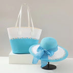 [lake blue] ribbon woven bag / Hat + bag set