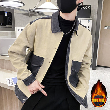 B297-206 social light luxury in stock Denim stitching large pocket casual jacket fashion