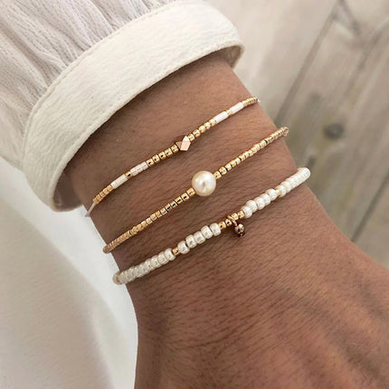 2025 European and American Cross-Border New Personalized 4-Piece Set of Pearl Chain Bracelets That Can Be Stacked with Paper Clip Chain Accessible Luxury Hand Accessories