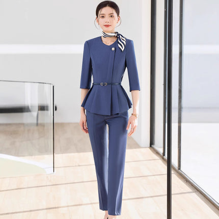 High-end professional suit female spring and autumn temperament goddess fan host formal dress beauty salon front desk overalls two-piece set