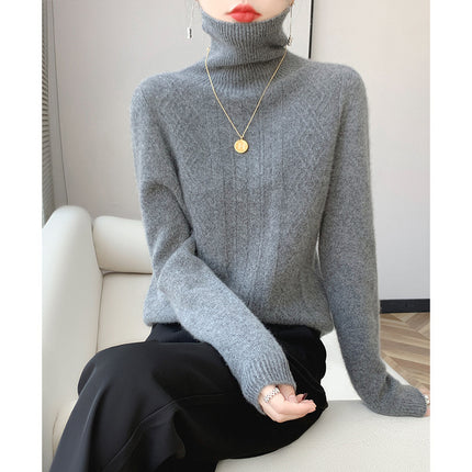 New Autumn and Winter Turtleneck Cable Knitwear Women's Knitted Bottoming Knitwear Long-sleeved Loose Slimming Look Versatile Thickeneded Top