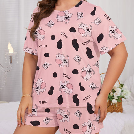 Foreign Trade Pajamas Casual Short-sleeved Shorts Crewneck Pullover Women's Cute Pure Cotton Spring and Summer suit Girls Can Wear