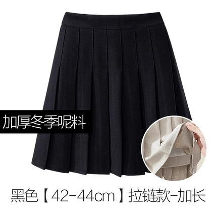 Thickened Woolen Pleated Skirt Skirt Women's Autumn and Winter New Slimming High Waist A- Line JK College Black Ins Short Skirt