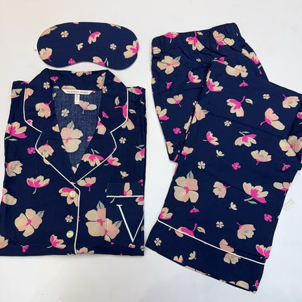 2025 Big-Name Catwalk Export Brushed Cotton Long-Sleeved Women's Pajamas Printed Casual French Outer Wear Home Clothes with Eye Mask