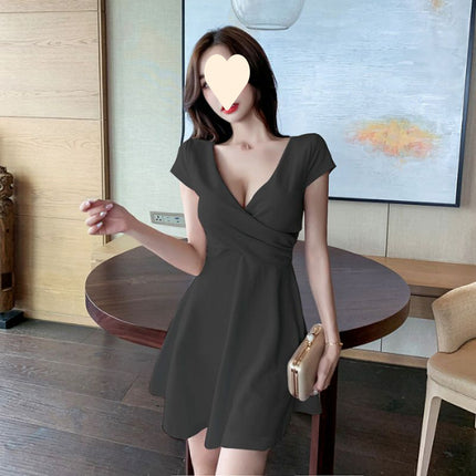 Nightclub Women's Fashion Deep V Low-cut Waist Belly Covering A- line Skirt Elegant Backless Small Skirt Night Sexy dress