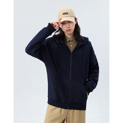 Trendy European and American Style Oversized Drop-Shoulder Fleece Zip-Up Hoodie with Pockets for Autumn and Winter