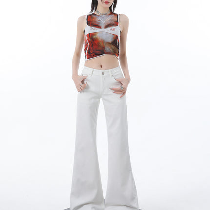 White Stretch Low Waist Weak Jeans Spring New Slim No-Leg Slim Fit Horn Mop Pants