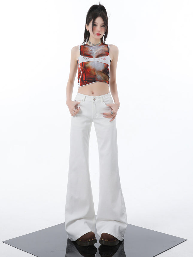 White Stretch Low Waist Weak Jeans Spring New Slim No-Leg Slim Fit Horn Mop Pants