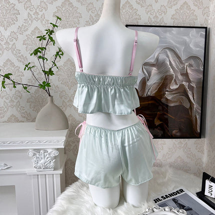 3068 Sexy Pajamas Women's Japanese-style Private Sling Chest Pad Two-piece Suit Pure Summer New Arrival Bow Skirt