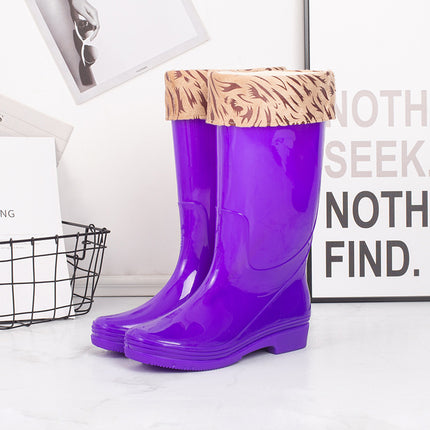 Women's High-Top Quick-Dry Rain Boots with No Lining, Waterproof Rubber Shoes for Adults, High-Heeled Work Shoes, Low-Heeled