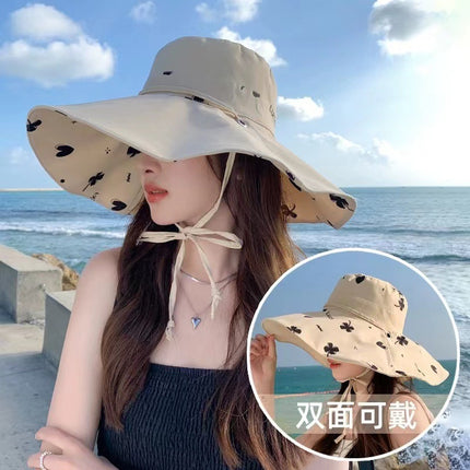 Large Brim Sun Hat for Women in Summer Korean Style Trendy Fashion Edge-Proof Uv Cycling Face-Covering Slimming Look Sun Protection Hat