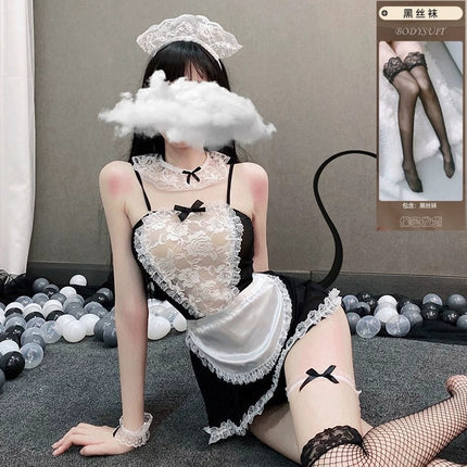 Sexy Underwear Sexy Shoulder Mesh Perspective Nightdress Passionate Hot Bed Temptation Small Chest Shown Big Free Pajamas