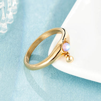 Cold wind opal water drop ring titanium steel electroplating 14K gold overlapping ring female ins niche accessories wholesale