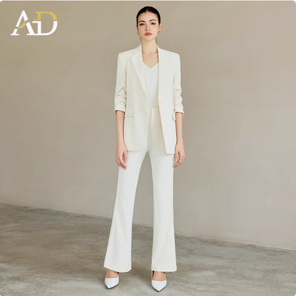 Spring and Autumn New High-End White-Collar Suit Suit White One-Button Suit Pants Female President Formal Work Clothes