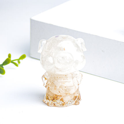 Crystal Gravel Epoxy Zodiac Piglet Car Office Desktop Ornament Decoration Birthday Gift Lucky Amethyst