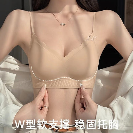 Seamless Liquid Foundation Underwear Women's Small Chest Push-up Summer Thin Vest-style Integrated Invisible Skin Thin Shoulder Strap Bra