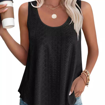 Amazon Independent Station European and American Foreign Trade Cross-border Women's Summer Crewneck Vest T-shirt American Size Needle-eye Sleeveless Top