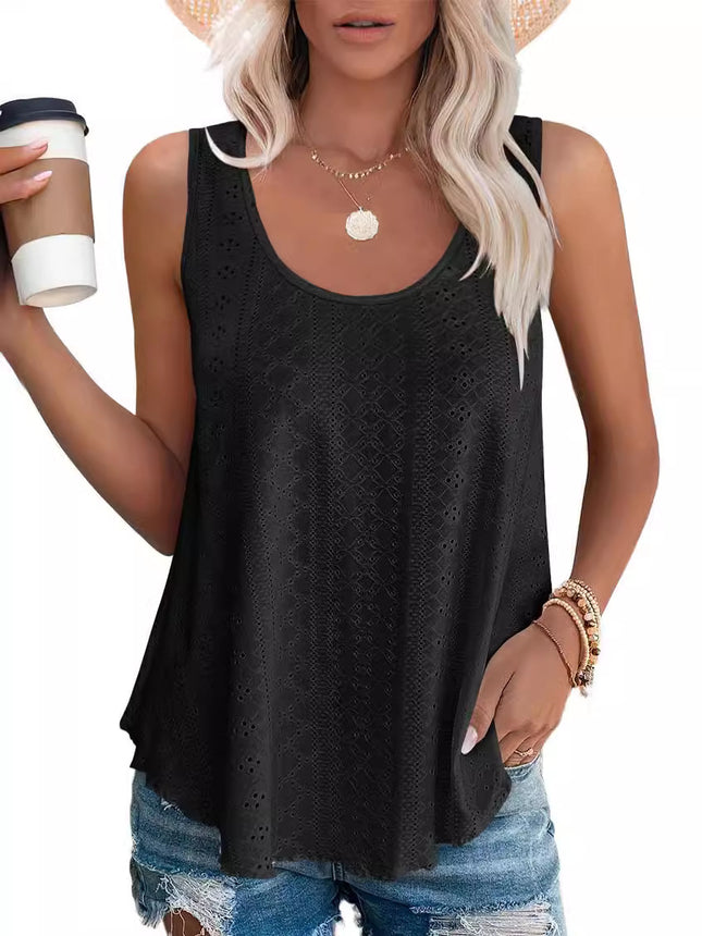 Amazon Independent Station European and American Foreign Trade Cross-border Women's Summer Crewneck Vest T-shirt American Size Needle-eye Sleeveless Top