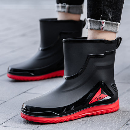 Cross-Border Rain Boots for Men, Water Shoes with Fleece Lining, Men's Water Boots, Outdoor Work Non-Slip Kitchen Wear-Resistant Waterproof Rubber Shoes