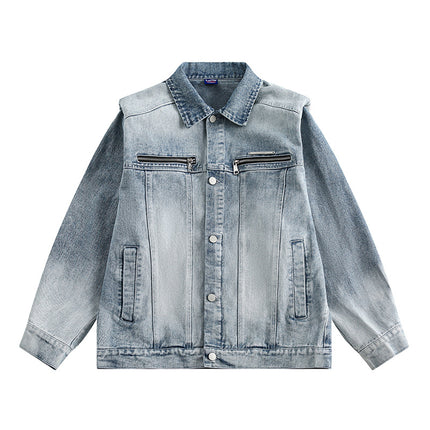 City fanpin 2024 spring new shoulder pad zipper decoration Denim jacket coat