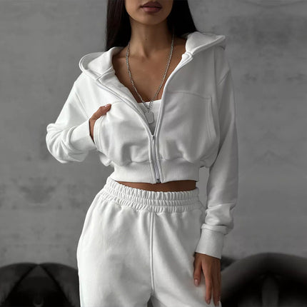 2026 Amazon Sexy Fashion European and American Style Casual Long-Sleeve Hooded Crop Top Shorts Cardigan Sports Pants