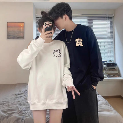 High-end Men's and Women's Long-sleeved Ins Style Top Special Couple Clothing Autumn and Winter fleece-lined Round Neck Sweat Fashion Brand Class Clothes